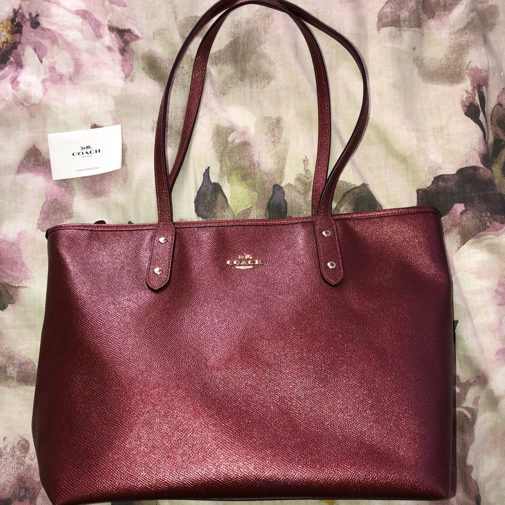 Coach metallic cherry red large tote bag...EUC
